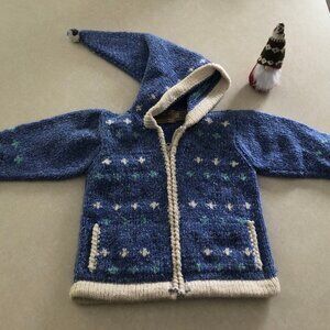 Hand Woven Unisex Sweater Hoodie Full Zip Wool Cotton Size 3 Child/Toddler
